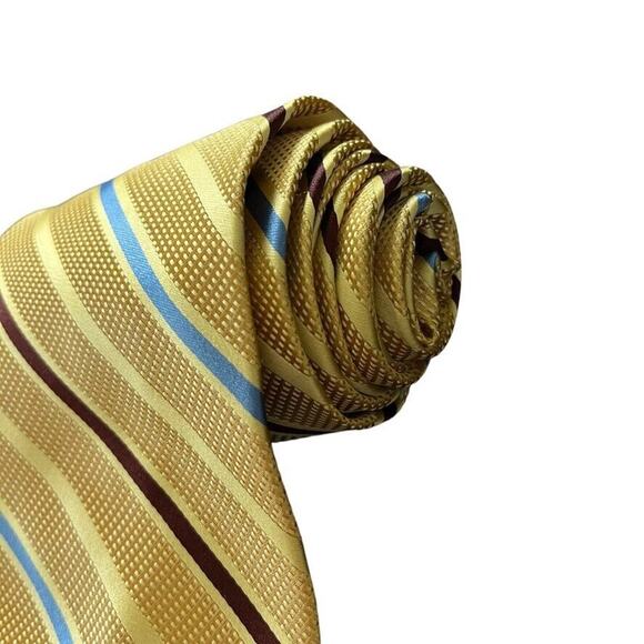 Jos A Bank Mens 100% Silk Yellow Blue Striped Hand Made Neck Tie 58" x 3.75" - Picture 3 of 16